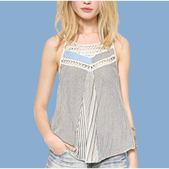 Free People Tops - NWT Free People Striped Crochet Trim Sleeveless Top | Coastal Grandma Boho Indie